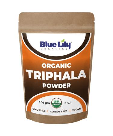 Blue Lily Triphala Powder Organic 16 oz, USDA Certified Organic Formula of Amla, Haritaki & Bibhitaki. Triphala Powder for Immune Support, Digestion, Colon Cleanse, Vegan, Non-GMO, & Gluten-Free