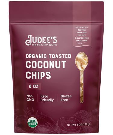 Judee's Organic Toasted Coconut Chips 8 oz - Just One Ingredient - Non-GMO and Gluten-Free - Add to Homemade Granola Overnight Oats and Salad Toppings - Great for Baking and Mix into Acai Bowls 8 Ounce (Pack of 1)