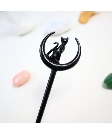 Cat Moon Hair Styling Pins - 2pcs Black Wicca Witch Hair Slide for Women - Buy Online on GoSupps.com