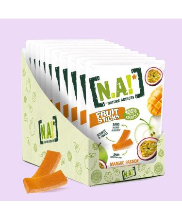 N.A, Nature Addicts Pack of 10 Passion Mango Fruit Sticks 40 g - 100 Purcent Fruits - No Added Sugars, No Sweeteners or Prese