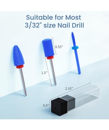 Subay Ceramic Nail Drill Bits Set - 3/32'' Acrylic Manicure Pedicure Cuticle Gel Nail Polishing (3Pcs) Blue - Buy Online on GoSupps.com