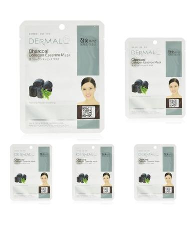 DERMAL Charcoal Collagen Essence Mask Pack 1.1 Ounce (Pack of 5)
