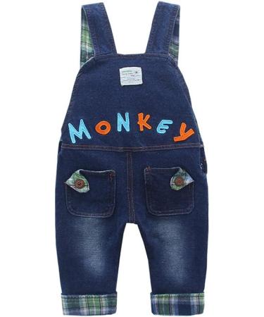 KIDSCOOL SPACE Baby Toddler Denim Overalls 3D Monkey Dungarees Pants Blue-1575 | 2-3 Years - Buy Online on GoSupps.com
