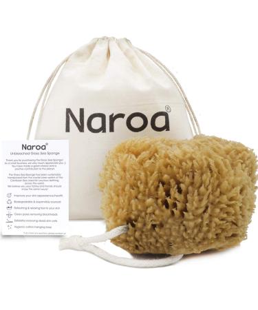 Naroa Unbleached Grass Sea Sponge Natural Exfoliating | Body Puff for Adults Shower and Bath Mediterranean Scrub with Rope Small