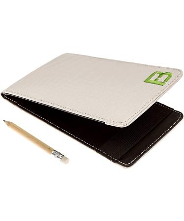 FB FUZZYBUNKERS Quality Leather Golf Scorecard Holder - Yardage Book Cover - Golf Yardage Book - Golf Scorecard Book -Free Pencil and Stat Tracker Sheet White