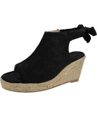 Womens Casual Summer Wedge Sandals | Open Toe Ankle Strap Platform Sandals | Comfortable Walking Beach Shoes - Black, Size 8.5 - Buy Online on GoSupps.com