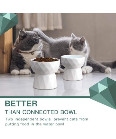 Frewinky Ceramic Cat Bowls - Anti Vomiting Raised Cat Food & Water Bowl Set - 13.5 Oz Pure White - Buy Online on GoSupps.com
