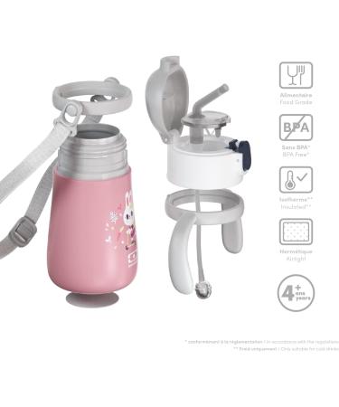 Monbento Kids Insulated Water Bottle 12oz - Leakproof with Straw - Hot/Cold 12 Hours - BPA Free - Pink Bunny - Buy Online on GoSupps.com