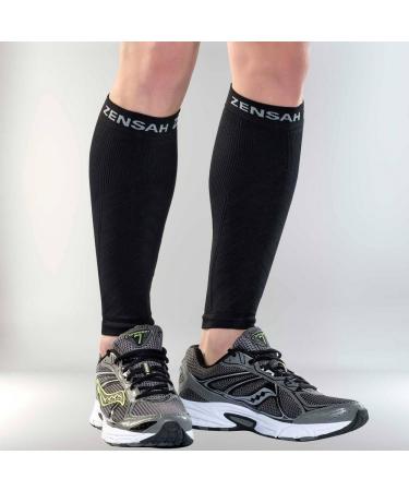 Zensah Running Leg Compression Sleeves - Shin Splint, Calf Compression Sleeve Men and Women Small-Medium Black