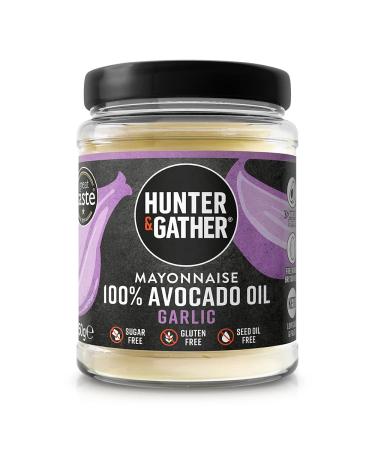 Hunter & Gather Garlic Avocado Oil Mayonnaise 250g | Made with Pure Avocado Oil and British Free Range Egg Yolk | Paleo Keto Sugar and Gluten Free Avocado Mayo | with Lemon Zest and Black Pepper 250g (Pack of 1)