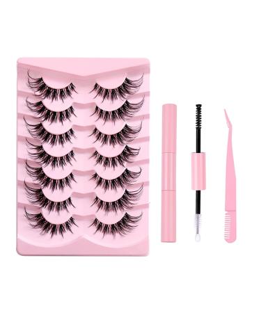 FAIRYGATE Lash Strips False Lashes with Glue Natural Lashes Wispy Lashes Natural Look False Eyelashes Natural Flared Eyelashes False Eye Lashes Soft Fluffy Lashes 7 Pairs D1 Natural B5417 FGJSTB5417