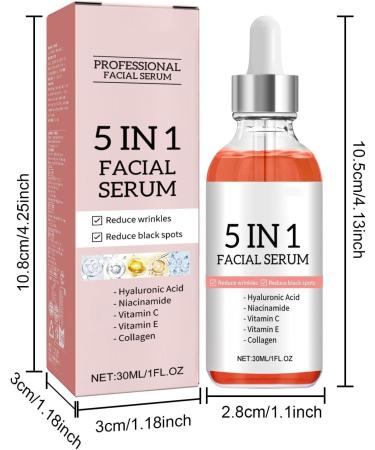 S rum Visage Professionnel 5-en-1 - Anti- ge claircissant et anti-taches contenant de la vitamine C de la niacinamide et du collag ne 30 ml - Buy Online on GoSupps.com
