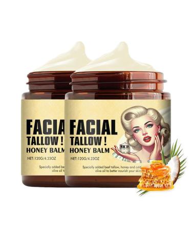 Whipped Beef Tallow And Honey Balm Grass Fed Grass Finished Face Cream Body Cream Grass Fed Beef Tallow For Skin Care - Face + Body Unscented Moisturizer Skin Care And Lip Balm(2pcs)