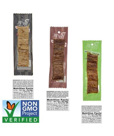 Primal Spirit Vegan Jerky - Seitan Power Pack | 10g Plant Based Protein | Non-GMO | No Preservatives | 24-Pack 1oz (Classics: Teriyaki, Thai Peanut, Mesquite Lime) - Buy Online on GoSupps.com