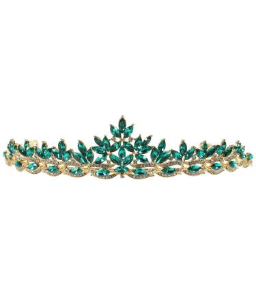 Beaupretty Green Tiara for Women Crystal Crowns Bridal Headpiece Rhinestone Princess Cosplay Costumes Accessories for Women Bridal