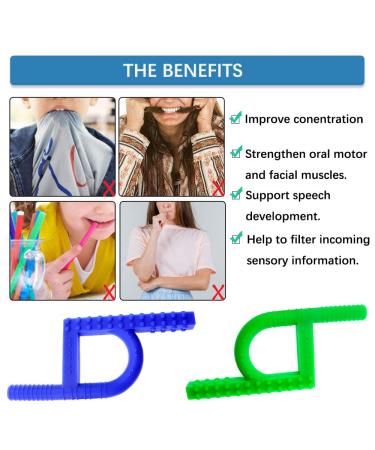 Sensory Silicone Chewing Tools for ADHD Teething & Autism | Chewing Tubes for Nail Biting & Speech Therapy - Green & Blue - Buy Online on GoSupps.com
