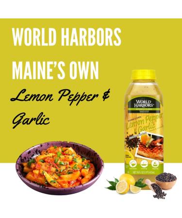World Harbors Lemon Pepper Garlic Sauce & Marinade, Made in Maine, Ideal for Chicken Wings, Seafood, Grilled Meats, Salads, Stir-Fries, Sandwiches, Salads, Garnish Dipping Sauce 16 oz (Pack of 1) - Buy Online on GoSupps.com