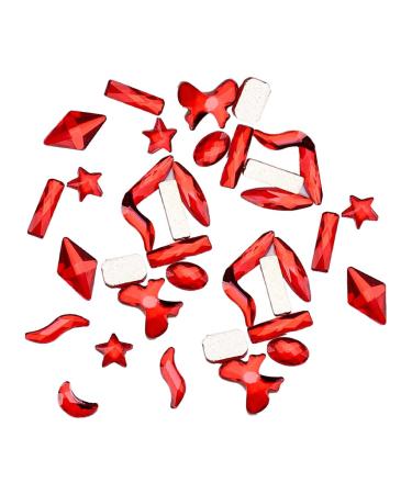 dijiusidy 50 Pieces Glass Crystal Set Eye-catching Personalized Nail Art Rhinestones DIY Handcraft Manicure Accessories for Card Making Bright Red