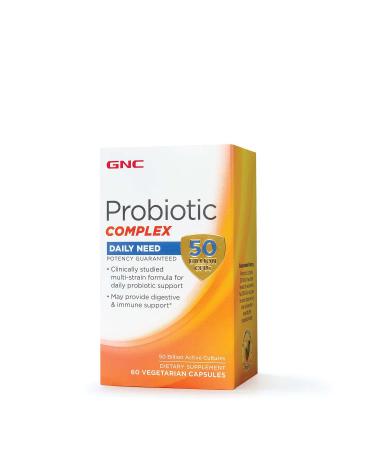 GNC Probiotic Complex Daily Need Supplement Provides Digestive and Immune Support 50 Billion CFUs 60 Vegetarian Capsules 60 Servings