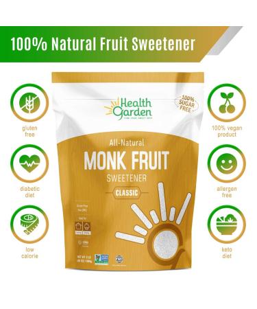 Health Garden Monk Fruit Sweetener Classic - Non GMO, Gluten Free, Sugar Substitute - Kosher, Keto Friendly (3 lbs) - Buy Online on GoSupps.com