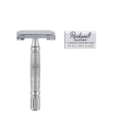 ROCKWELL RAZORS R1 Double Edge Safety Razor in White Chrome, Butterfly Open with 5 Blades