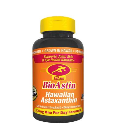 BioAstin Astaxanthin 12mg, 120ct - Supports Recovery from Exercise + Joint, Skin, Eye Health Naturally - 100% Hawaiian Sourced Premium Antioxidant kkj