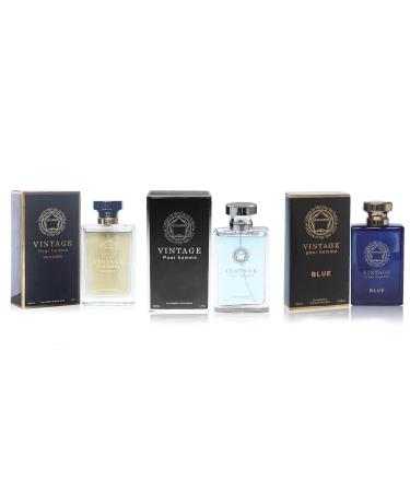 META-BOSEM Vintage Pour Homme Men's Cologne Collection (Blue+Pour Homme+Oud Noir) Eau de Parfum Natural Spray - Woody Fresh Scents - Holiday Gift Set (Pack of 3) Each 3.4 Fl Oz Total 10.20 Fl Oz