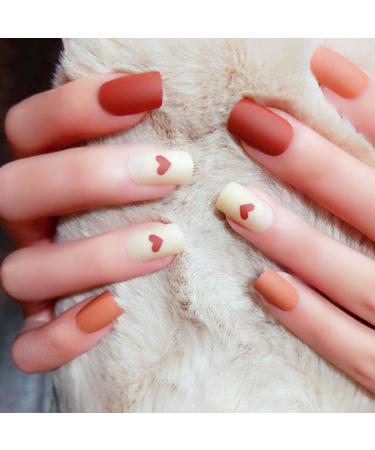 Sethexy 24 pieces Matten square wrong naves jump color heart -shaped medium full cover art fake nails tips for women and girls