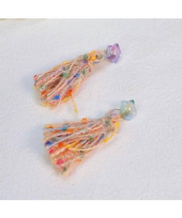 Feyley Star Shape Earrings | Pink Green Wool Thread Quasten Ohrrings | Colorful Ear Drops for Women - Buy Online on GoSupps.com
