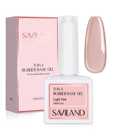 Saviland 5-In-1 Rubber Base Gel for Nails, Light Pink Rubber Base Nail Coat Builder Base Gel in a Bottle Color Gel Nail Polish Strengthener Gel Nail for Starters Professionals Home DIY