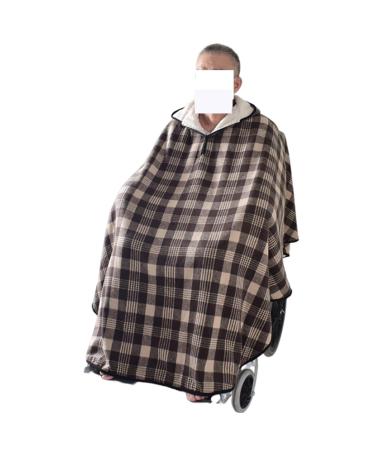 Warm Wheelchair Blanket for Adults - Hooded Plaid Fleece Poncho Cape Winter Clothing for Wheelchair Users