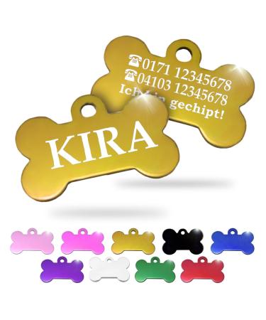 Ibera Gifts - personalized pendants for small to medium -sized dogs and cats in bone shape - engraving dog brand collar dog neck band name personalized dog (gold no drawing) no drawing gold