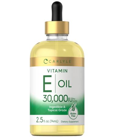 Carlyle Vitamin E Oil | 30 000 IU | 2.5 fl oz | Ingestible & Topical Grade | Moisturizing for Skin | Vegetarian Non-GMO Gluten Free Supplement