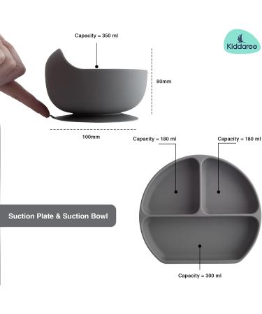 Kiddaroo Baby Weaning Set - Feeding Bib, Sippy Cup, Cutlery, Suction Plate & Bowl - Grey | Baby Led Weaning Essentials with eBook - Buy Online on GoSupps.com
