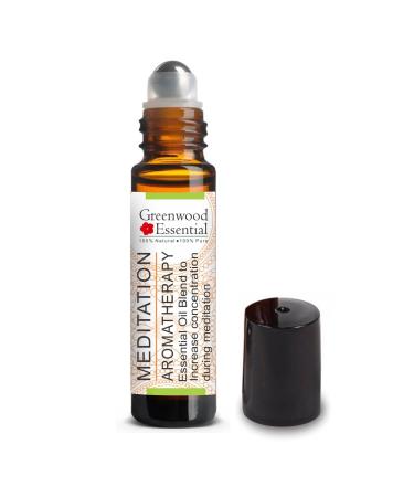 Greenwood Essential MEDITATION - Aromatherapy Essential Oil Blend to increase concentration during meditation with Clary Sage Cedarwood French Lavender Petitgrain Frankincense & Geranium Essential Oils 10ml (0.33 oz)