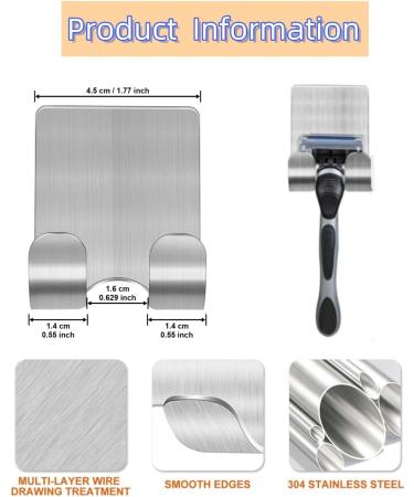 Elegance-Go Razor Holder & Multi-Purpose Hooks - Self-Adhesive No Drilling Stainless Steel Shower Organizer for Bathroom Kitchen & Office - 4 Piece Set - Buy Online on GoSupps.com