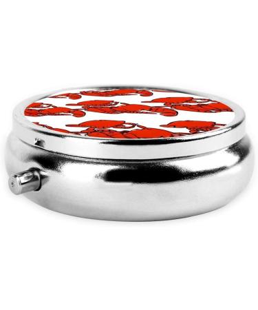 Red Lobster Print Round Pill Box | 3 Compartment Mini Decorative Travel Organizer for Vitamins & Medications - Buy Online on GoSupps.com