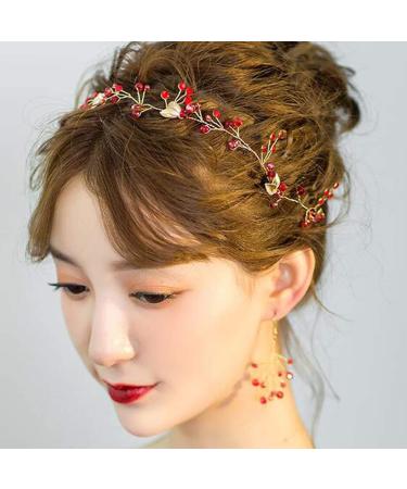 Missgrace Bridal Crystal Red Leaf Hair Vine and Earrings Wedding Vintage Headband Birthday Crown Women Party Halloween Hair Accessories Wedding Hair Jewelry Bridal Hair Accessories