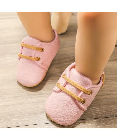 Baby Girls Boys Anti-Slip Oxford Loafer Flats - Pink PU Leather Shoes 0-6 Months - Buy Online on GoSupps.com