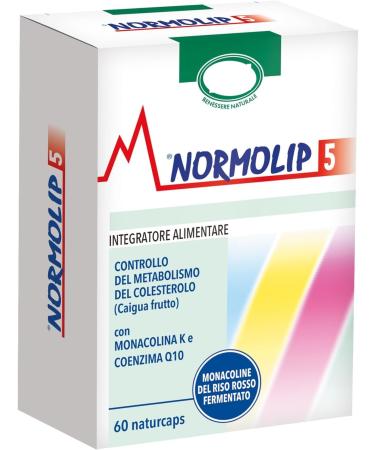 Normolip 5 Food Additive Based on Fermented Red Rice & Kaigua Cholesterol Support Gluten Free Vegan 60 Capsules Naturcaps