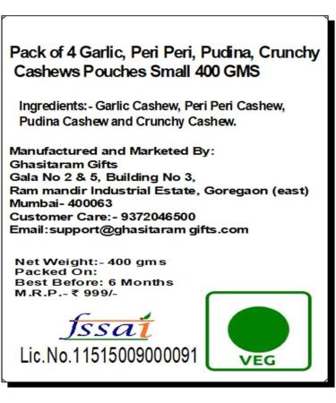 Jaiccha Ghasitaram Rakhi Gifts for Brothers Rakhi Dryfruits - Pack of 4 Garlic Peri Peri Pudina Barbeque Cashews Pouches Small 400 GMS with 2 Rudraksh rakhis - Buy Online on GoSupps.com