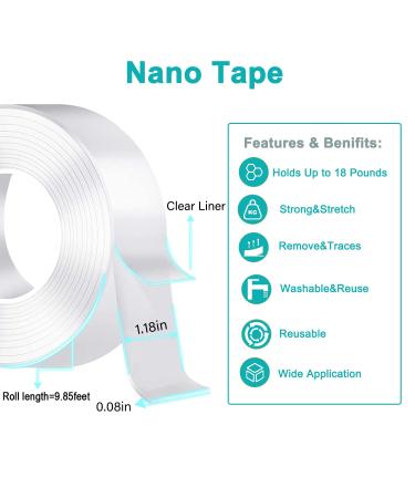Nano Double Sided Tape Heavy Duty  Multipurpose Removable Mounting Adhesive Grip Tape Washable Sticky Strong Wall Tape Strips Transparent Tape Poster Carpet Tape for Paste Items Household 9.8ft - Buy Online on GoSupps.com
