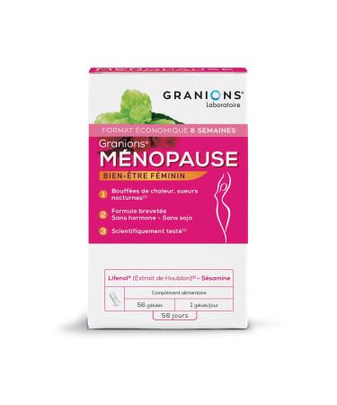 Menopause Granions Softgels | Anti Hot Flushing Treatment | Tested and Approved for Pre-Menopause and Menopause - Relies All Symptoms | Hormone Free Soy Free | FR Brand | 56 Capsules