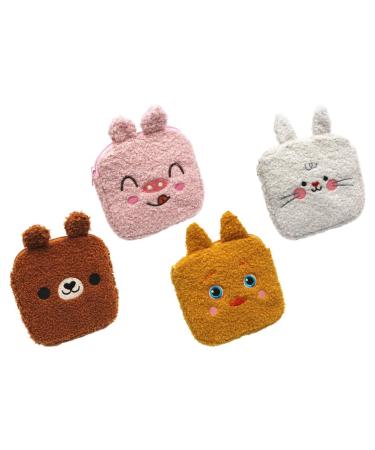 Menstrual Pad Bag Napkin Bag: 4pcs Plush Sanitary Paper Bag Furry Tampon Collect Pouches Zipper Coin Purse Makeup Bag for Women Girl (Assorted Color)