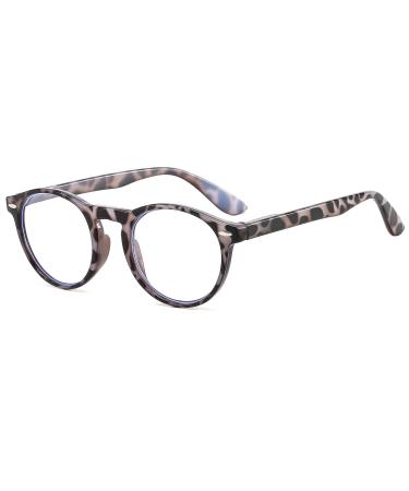 Suertree Blue Light Filter Reading Glasses Computer Gaming Round Eyeglasses PC Anti Fatigue Reading Aid UV Protection for Men Women Gray 1.5x