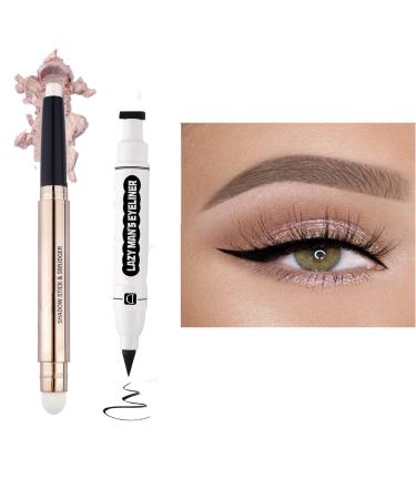 Cream Eyeshadow Stick and Wings Eyeliner Stamp Set Mothers Day Gift  Nude Pink Eye Shadow Pencil Palette Shimmer Smoothing Eyeshadow Pen and Liner Highlighter Stick  Multi-Dimensional Eye Makeup 02
