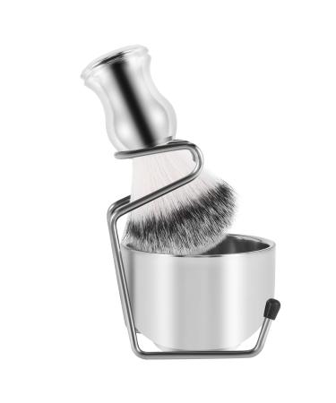 yoligan Shaving Set Soap Dish + Shaving Brush + Stand Holder Stainless Steel + Nylon Brush Kit Shaving Brush Kit for Pure Hair