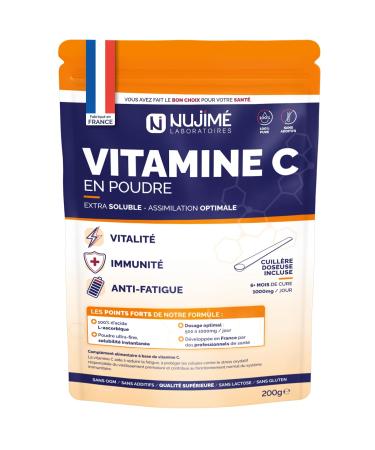 Vitamine C pure en poudre | 1 000mg par dose | Poudre ultra fine solubilit instantan e | 100% acide L-ascorbique | Immunit Vitalit Anti-fatigue | Cuill re doseuse incluse (200G)