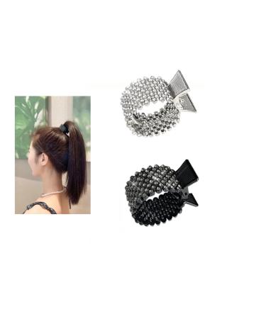 2 Pcs Rhinestone Hair Barrettes Pearl Hair Clips Ponytail Holder Ponytail Buckle Hair Clip No Slip Metal High Ponytail Claw Clip Sparkle Hair Claw Clips Fashion Hair Accessories for Women Birthday Christmas Gifts (Black ...