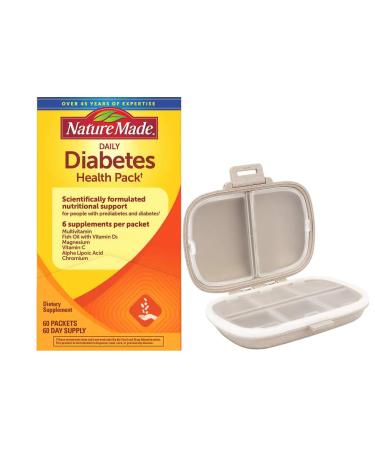 Nature Made Diabetes Health Pack 60 Packets Bundle with a Travel Pill Organizer 8 Compartments Portable Pill Case Color Khaki